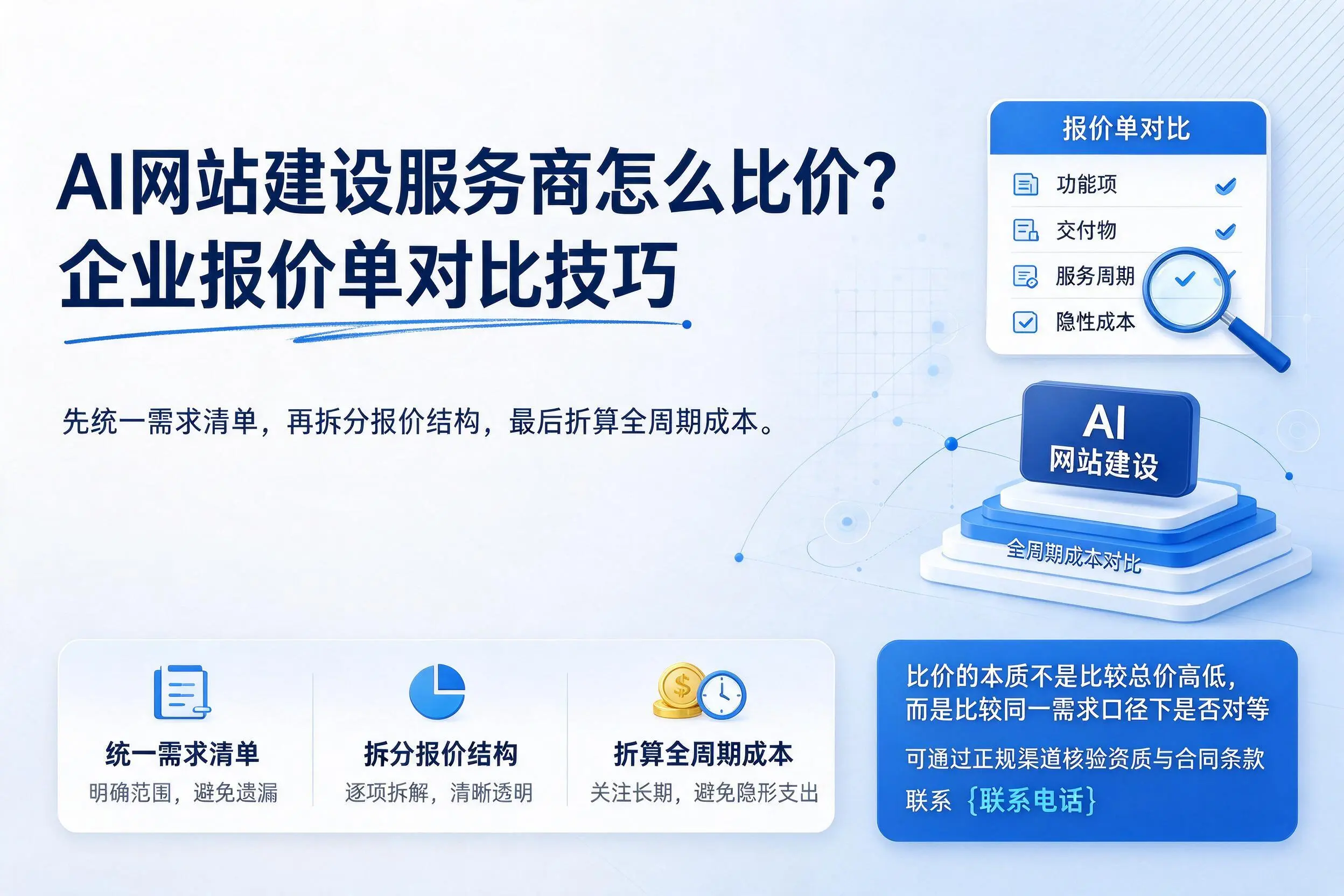 AI网站建设服务商怎么比价？唐山企业报价单对比技巧