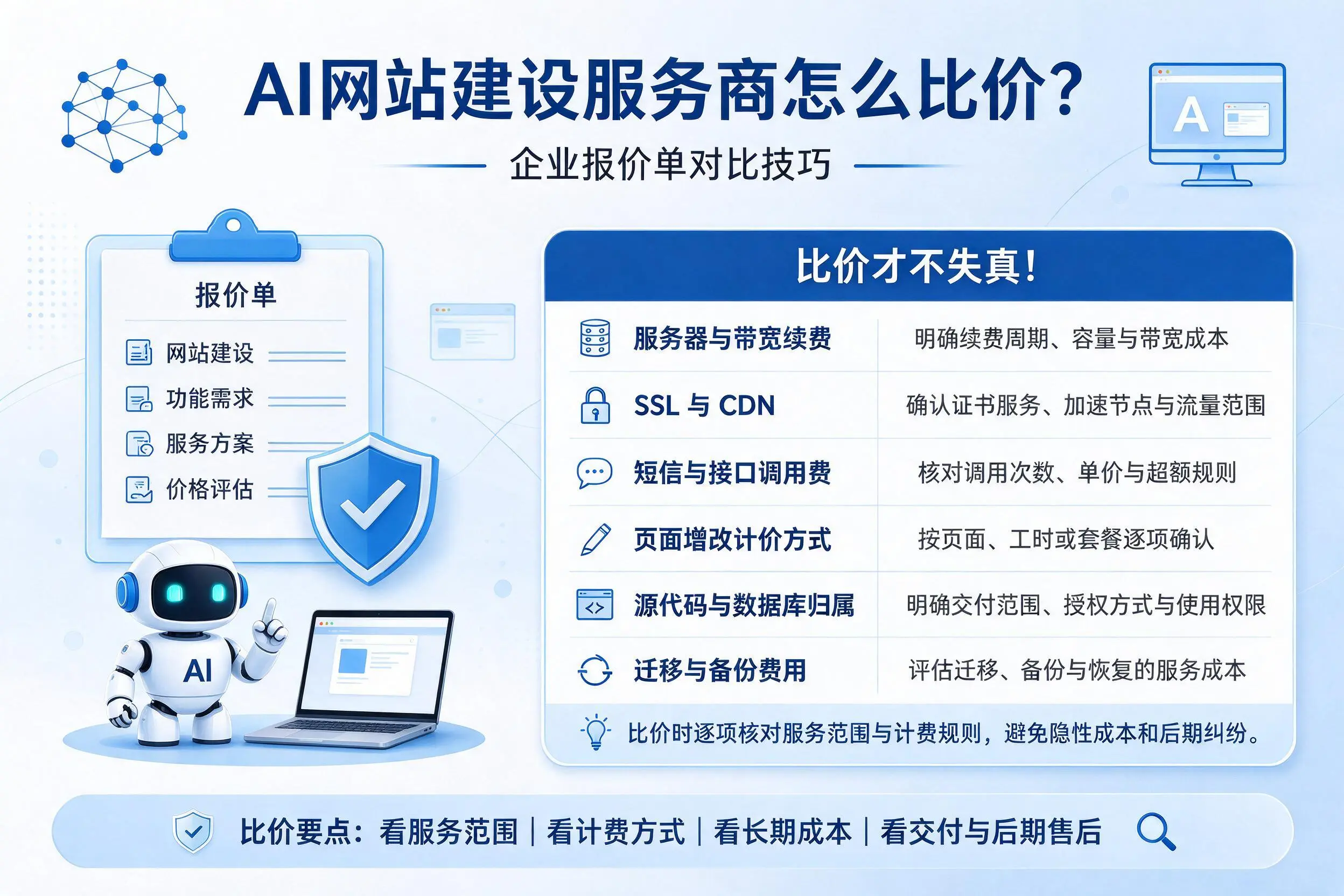 AI网站建设服务商怎么比价？唐山企业报价单对比技巧