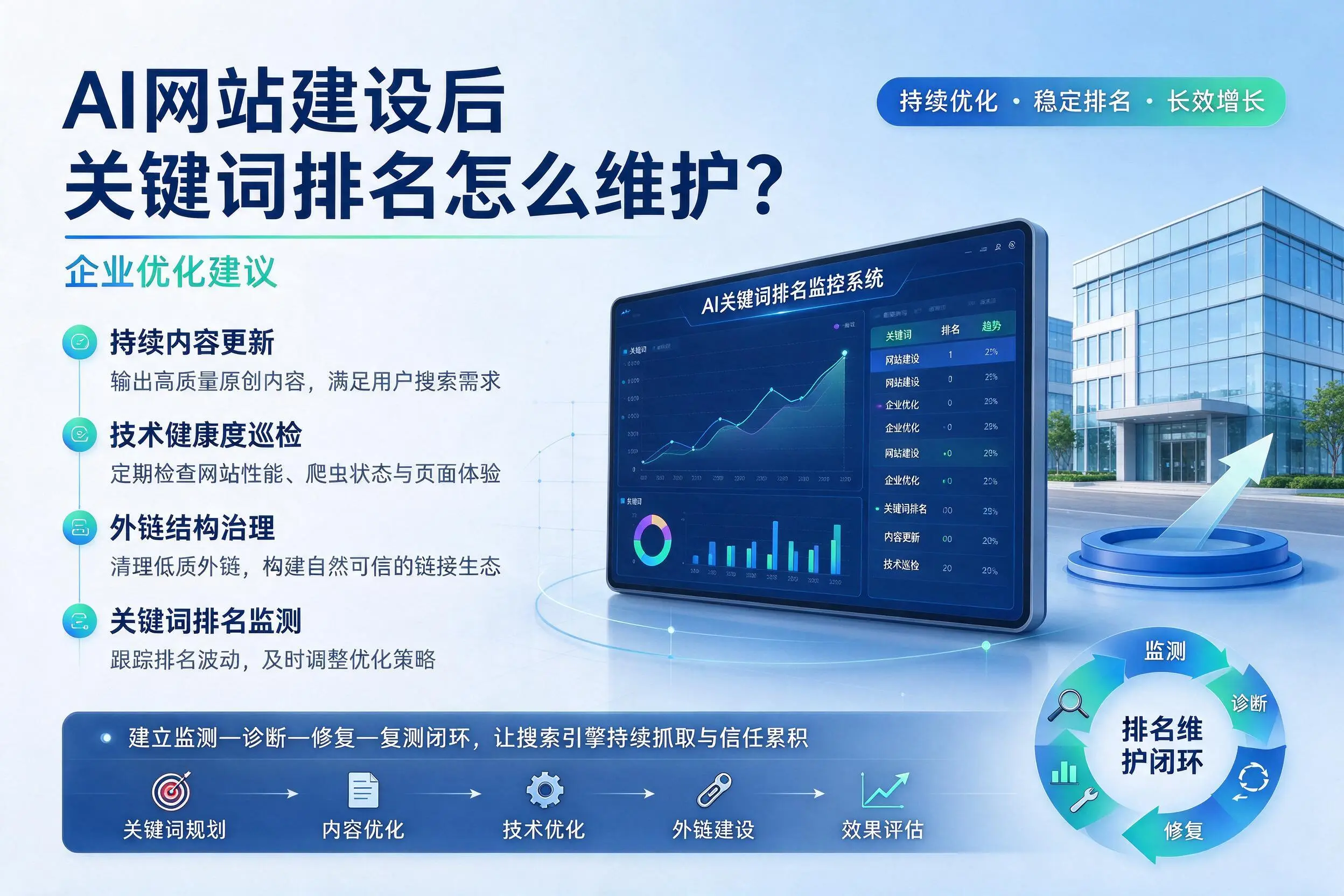 AI网站建设后关键词排名怎么维护?唐山企业优化建议