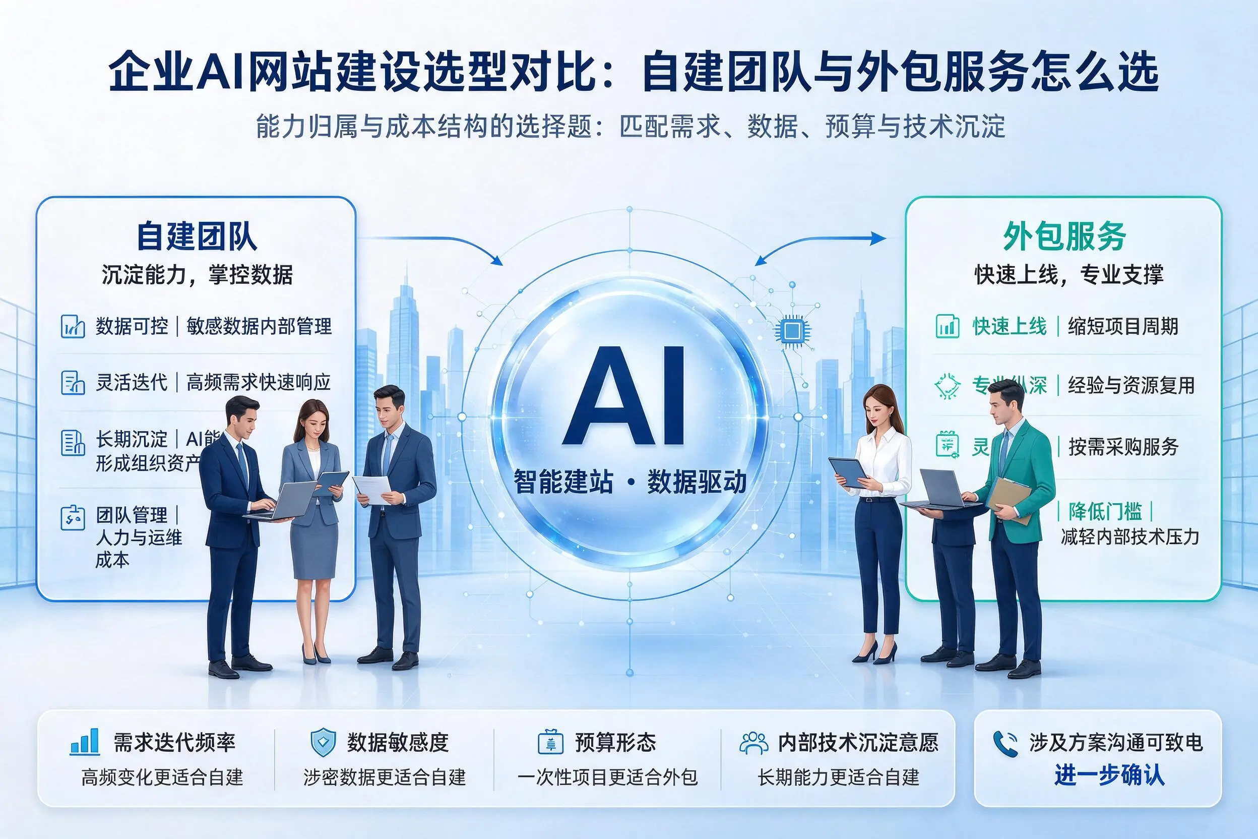 唐山企业AI网站建设选型对比：自建团队与外包服务怎么选